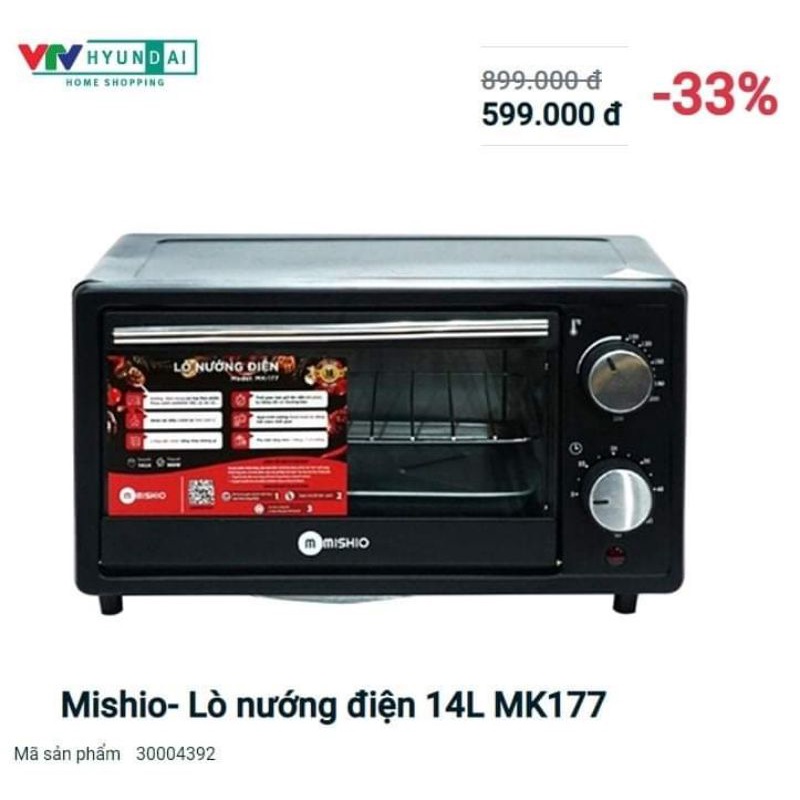 Mishio Lò Nướng điện MK177, Dung Tích Lớn 14L, Bảo Hành 14 Tháng