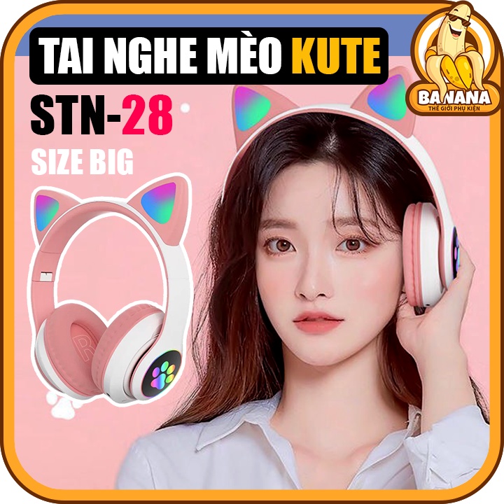 Tai Nghe Mèo Hàn Quốc - Headphone Tai Mèo Dễ Thương Có Mic, Bluetooth 5.0, Âm Bass Mạnh Mẽ, Dung Lượng Pin Khủng