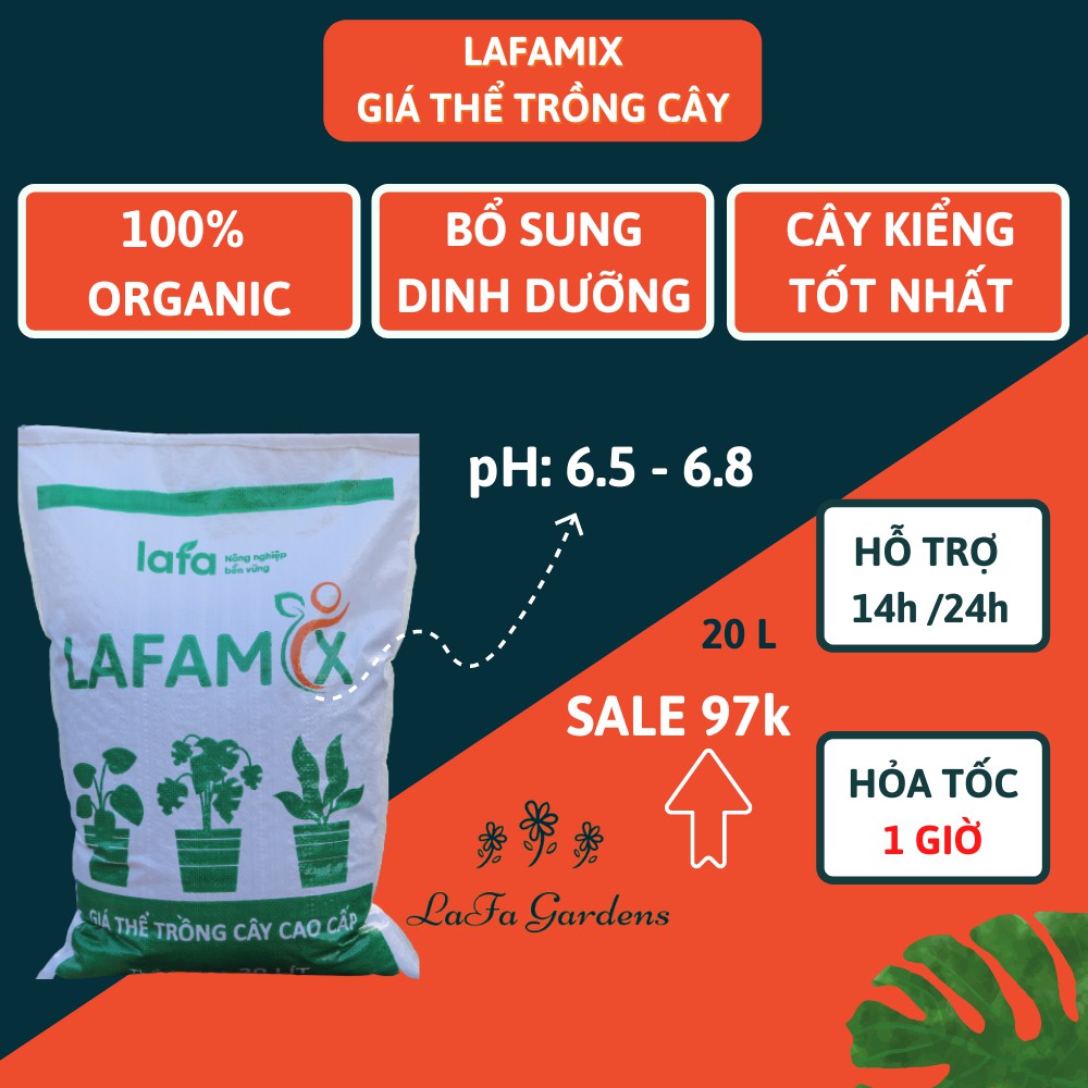 Đất hữu cơ trồng cây cao cấp LAFAMIX, nguyên liệu nhập khẩu, trồng cây hoa kiểng, rau các loại