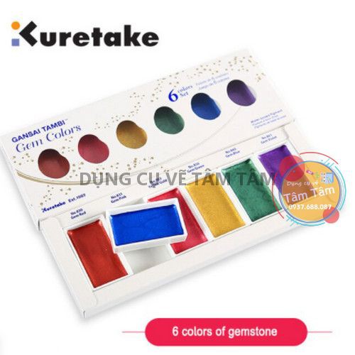 [ TÂM TÂM ]-Màu nước nhũ Kuretake Gansai Tambi Gem colors 6 colors set-