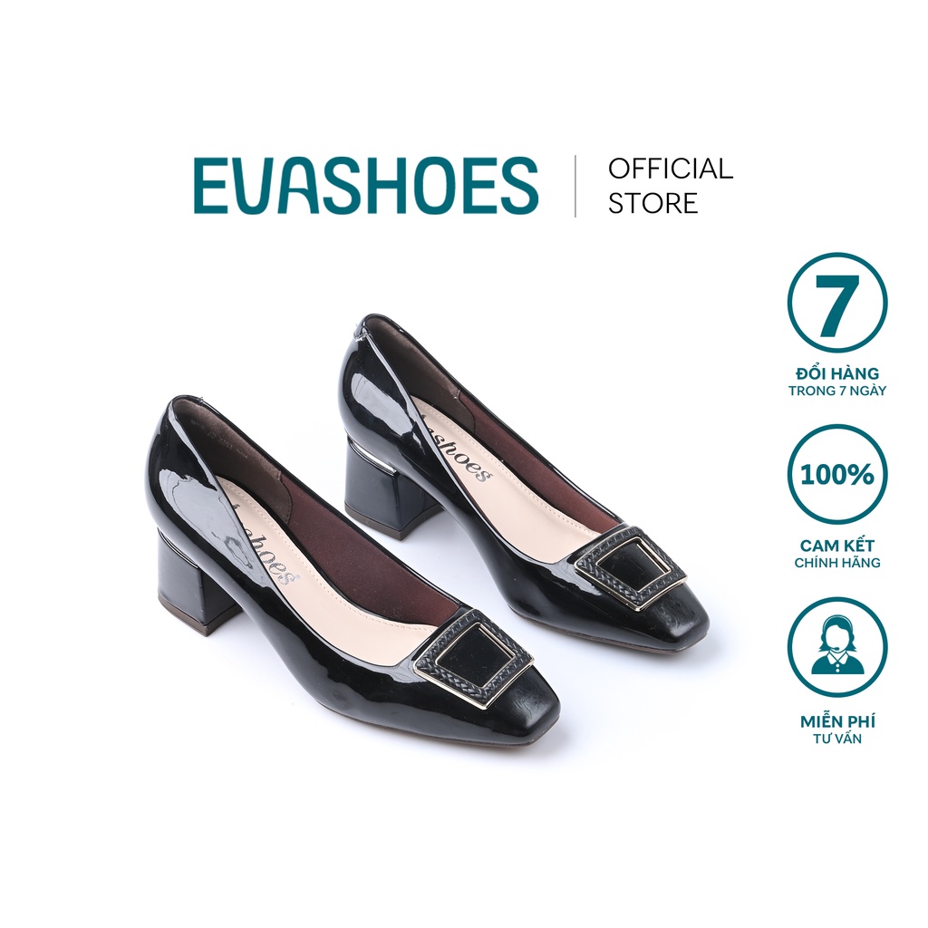 Giày Cao Gót 5CM Đế Vuông Da Bóng Mũi Phối Nơ Khóa EVASHOES - EVA0031B