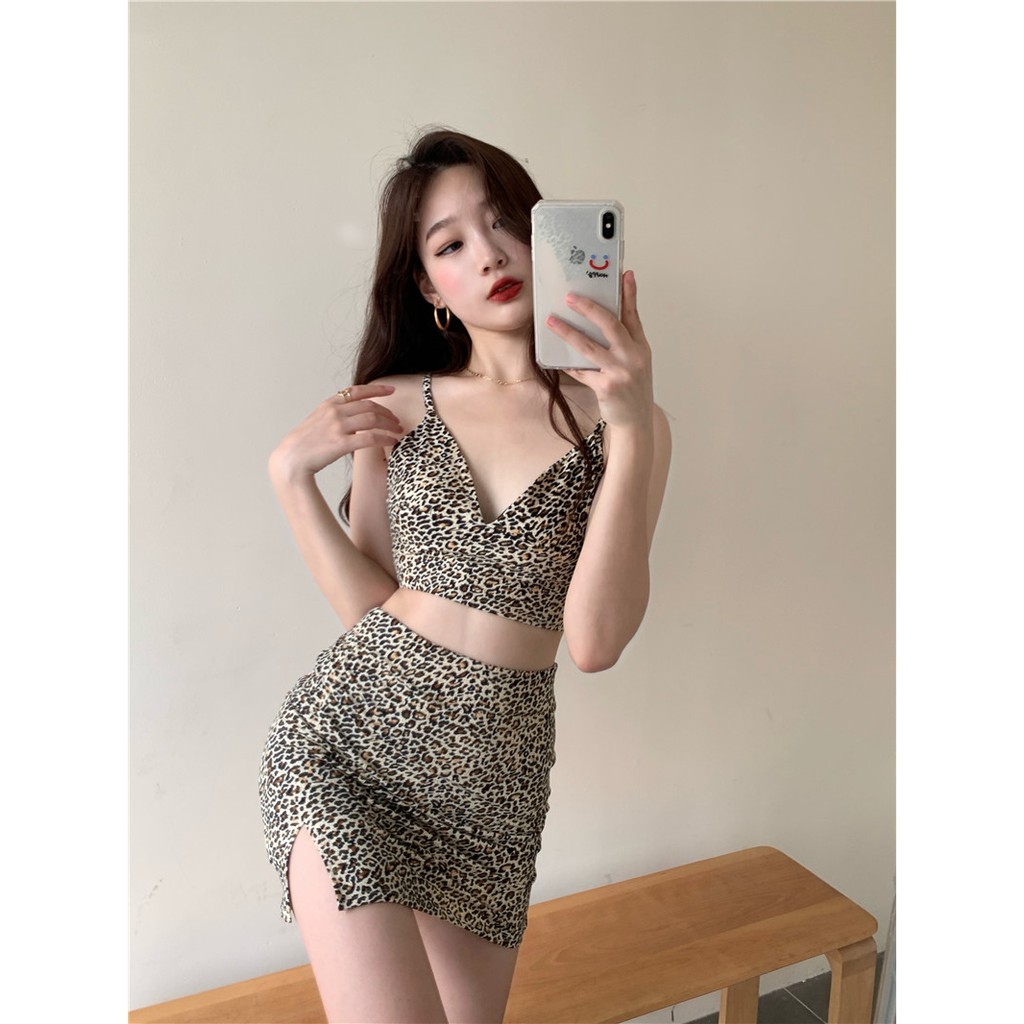 [ORDER] SET đồ nữ áo crotop 2 dây cổ V và chân váy ôm lưng cao xẻ tà, set Ulzzang cho cô nàng cá tính