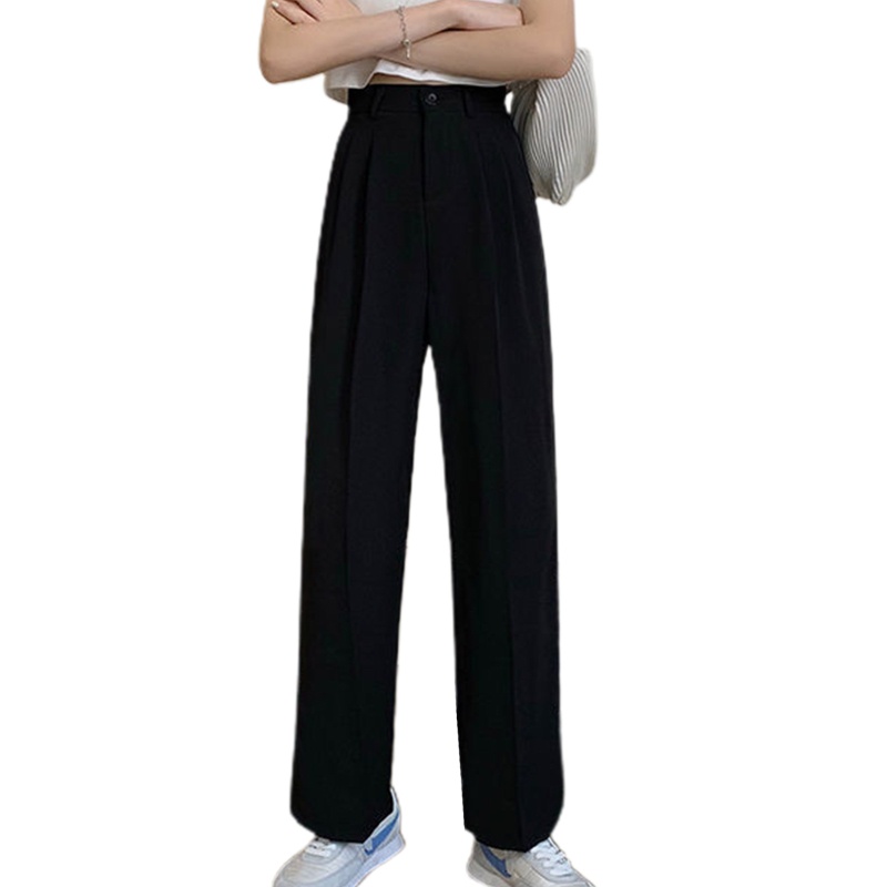 Quần ống rộng Lưng Cao Màu Trơn Có Túi Và Khóa Kéo Thời Trang Công Sở Cho Nữ