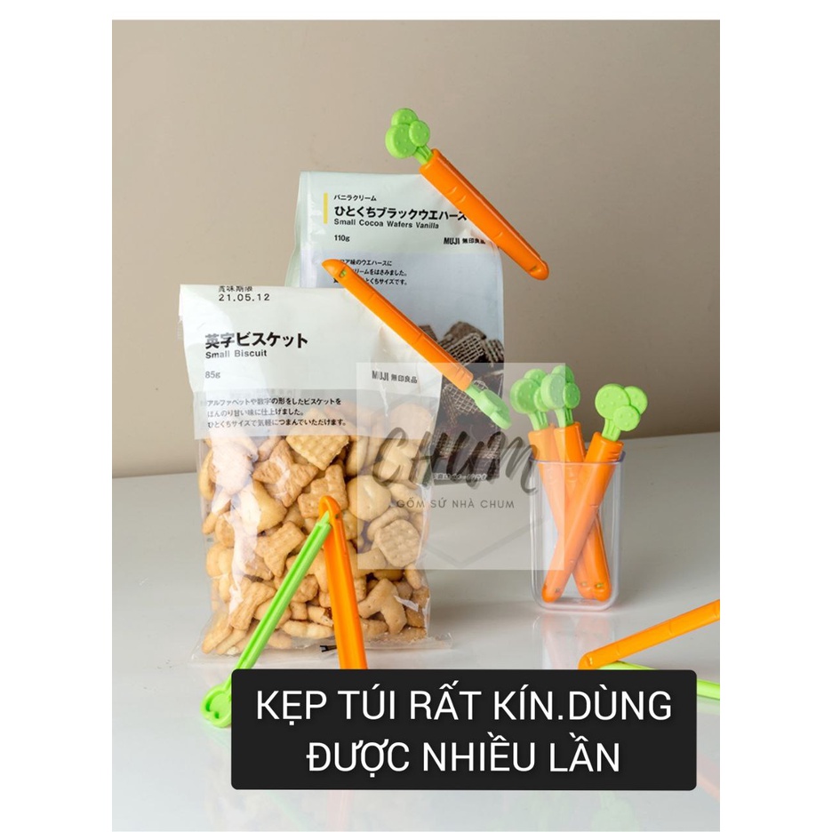 Set 5 Thanh Kẹp Miệng Túi Hình Cà Rốt Kèm hộp gắn nam châm B5