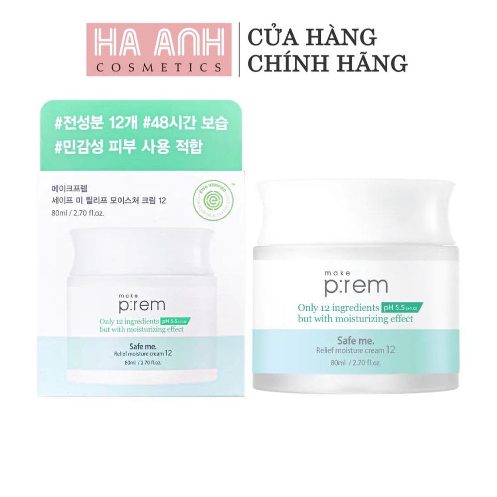 Kem dưỡng Make P:rem Safe Me. Relief Moisture Cream 80ml