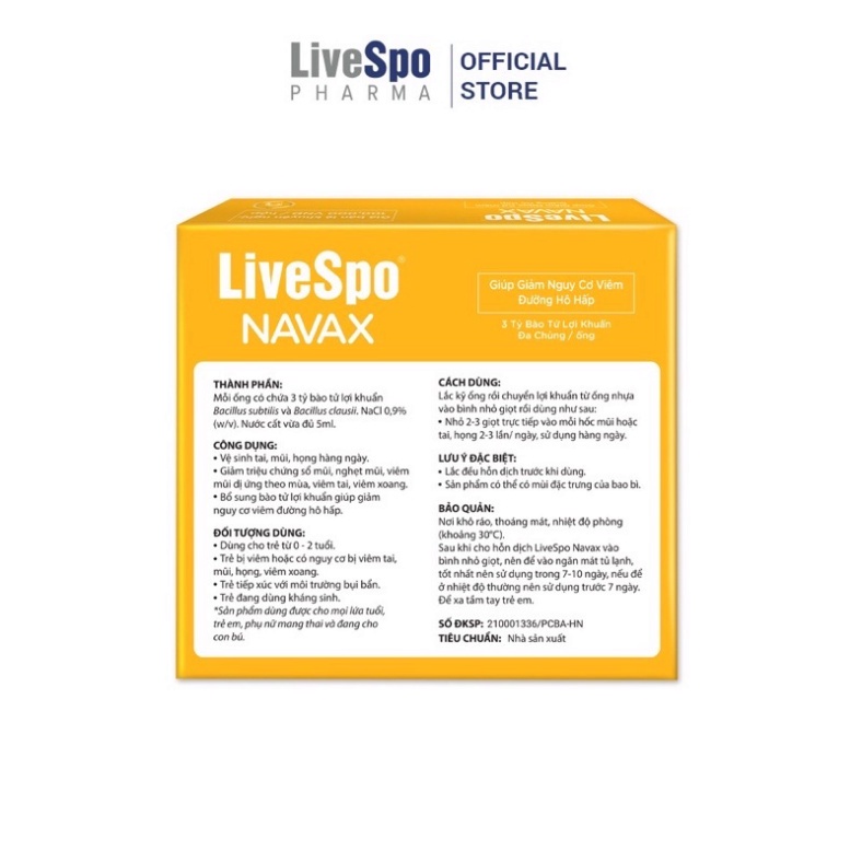 LiveSpo Navax Kids - Xịt 3 tỷ lợi khuẩn Dành cho trẻ sơ sinh và trẻ em 5 ống x 5ml