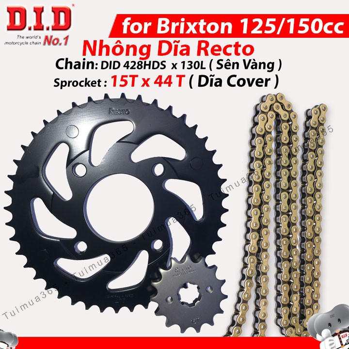 Nhông sên dĩa DID Brixton 125/150cc – Sên vàng 130L 10ly DID HDS ( Thái Lan 15T x 44T )