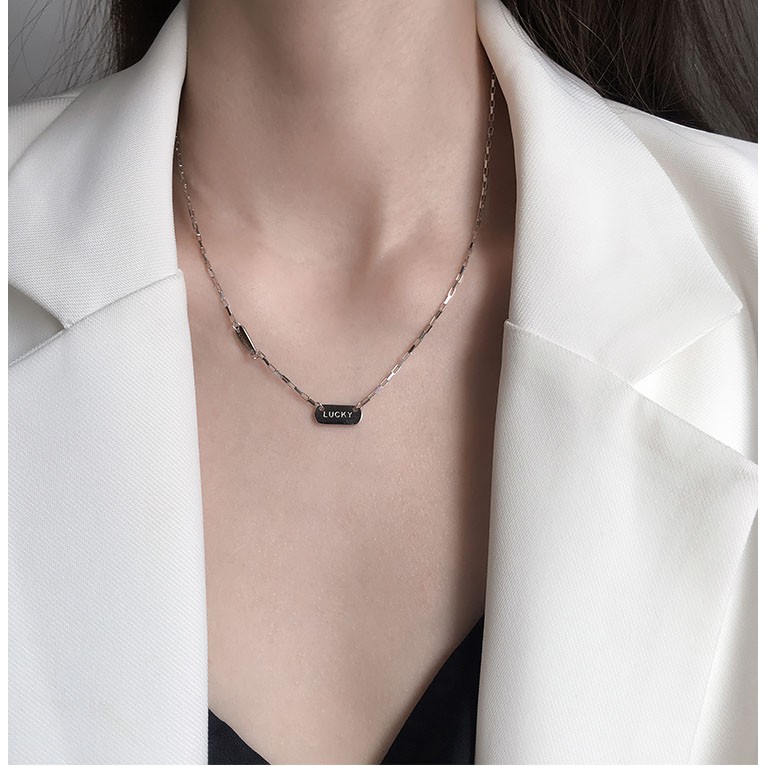 vòng cổ Bạc 925 Mặt Chữ May Mắn Phong Cách Hàn Quốc