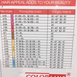 Nhuộm tóc Colorline đủ 56 mã màu