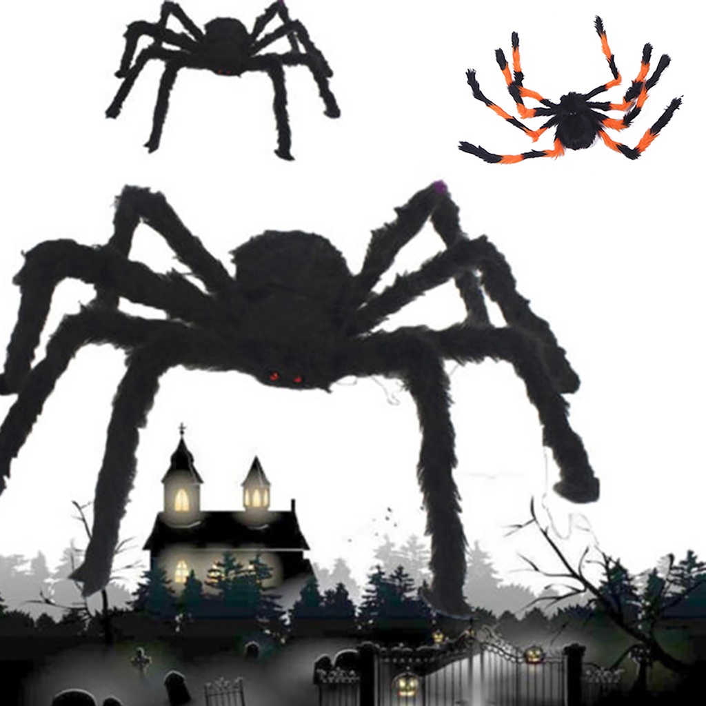 Đồ chơi mô hình nhện phủ lông chân thật dùng trang trí ngôi nhà ma quái tiệc Halloween