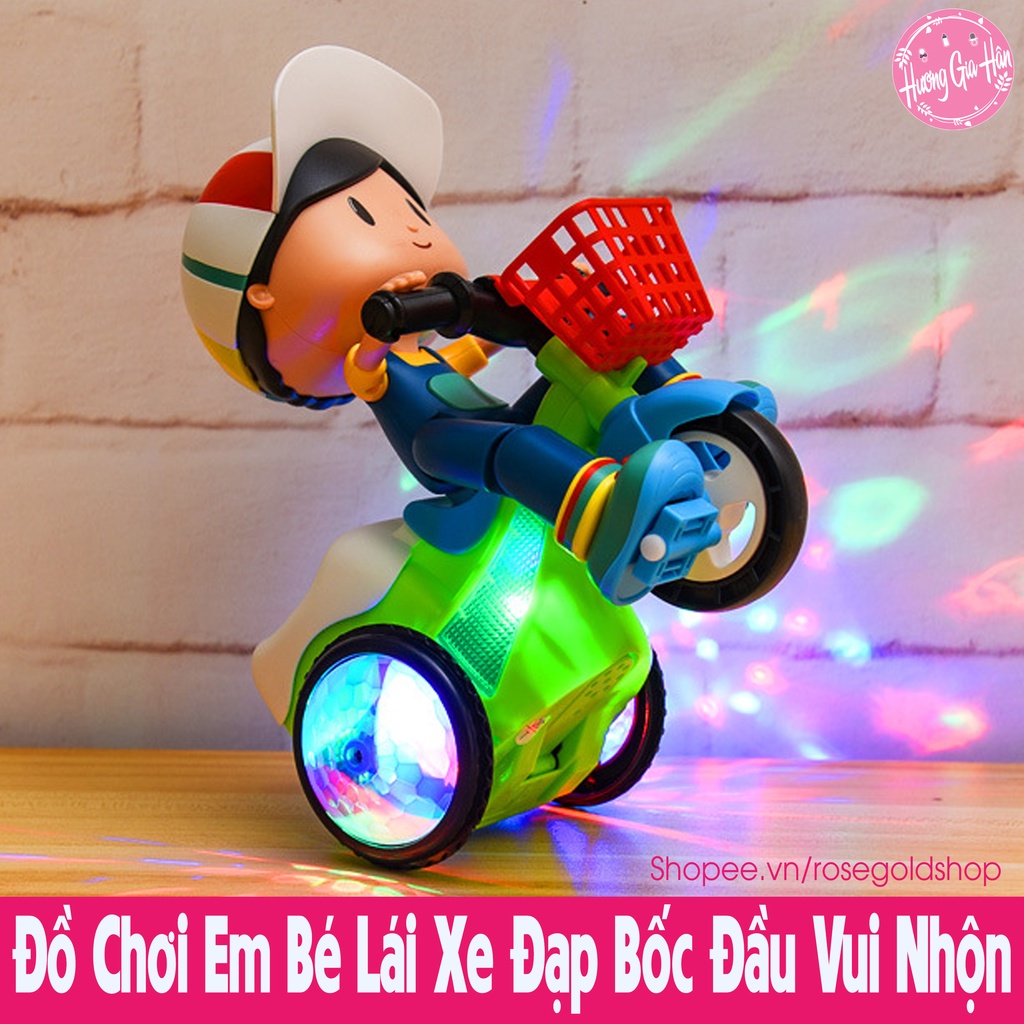 Đồ Chơi Em Bé Lái Xe Đạp Bốc Đầu Xoay 360° Phát Đèn LED Nháy Có Nhạc Vui Nhộn