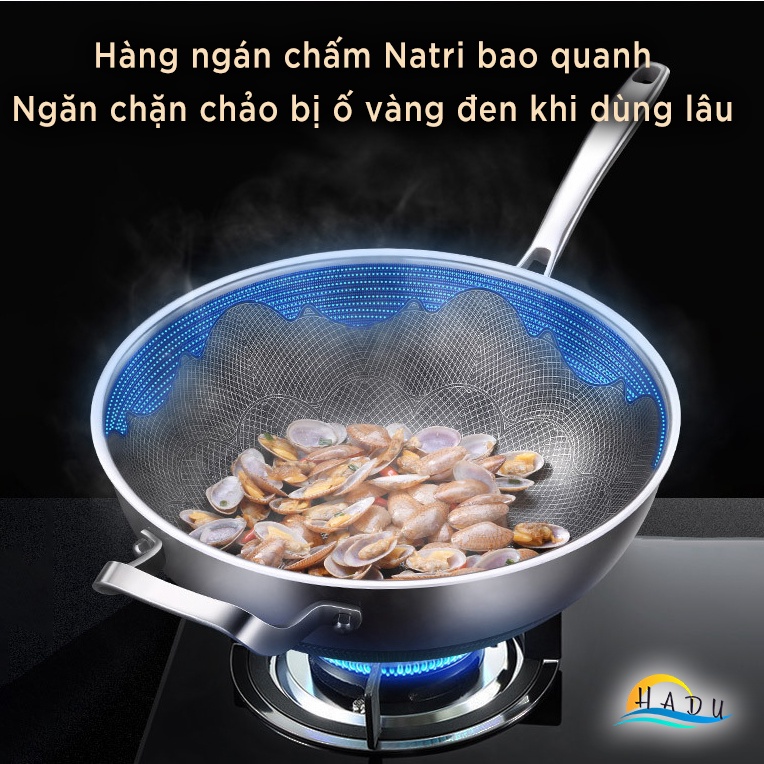 Chảo chống dính cao cấp inox 316 sâu lòng bếp từ có nắp kính cường lực 5 lớp kháng khuẩn truyền nhiệt nhanh đều HADU