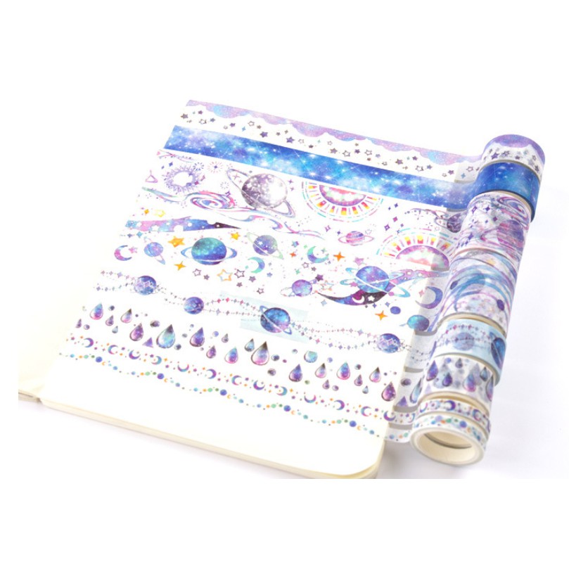 Băng dính Washi Tape set 8 mẫu Tinh Không Hệ trang trí tranh, planner, sổ tay