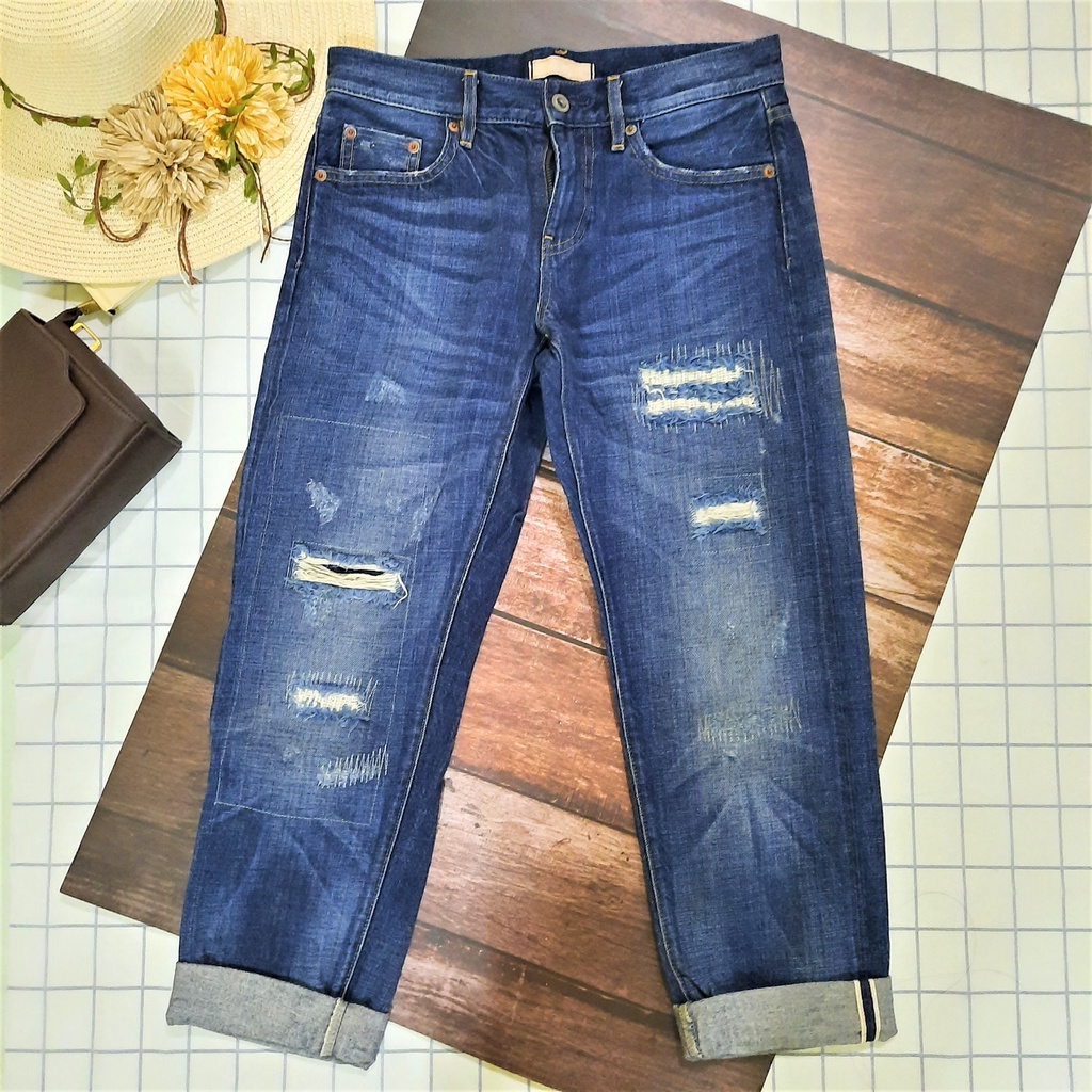 Quần jean rách UNIQLO màu xanh  - Thanh lý cá nhân quần bò rách hiệu - Pass quần jean cá tính- Xanh2-QB