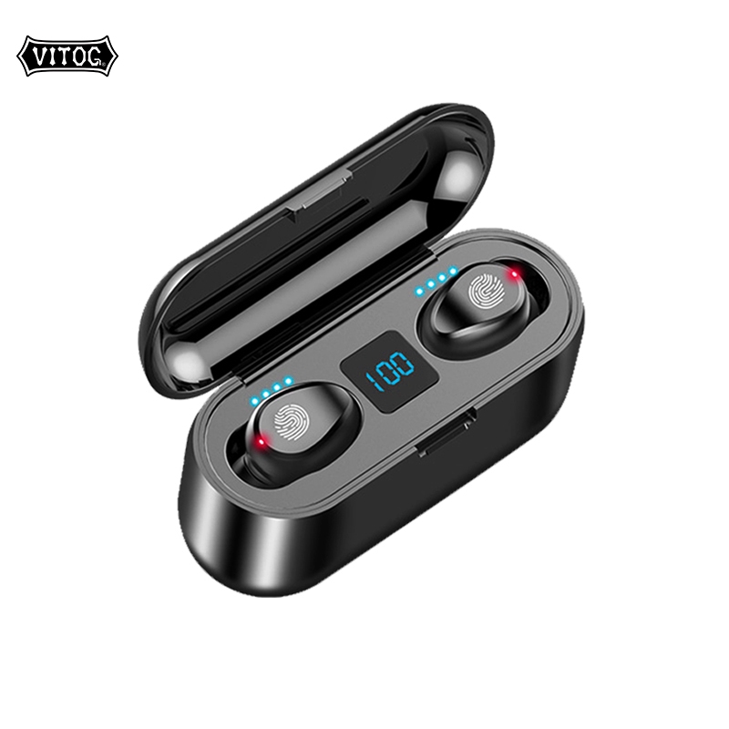 Tai Nghe VITOG F9 Tws Không Dây Bluetooth V5.0 2000mah Hiển Thị Đèn Led