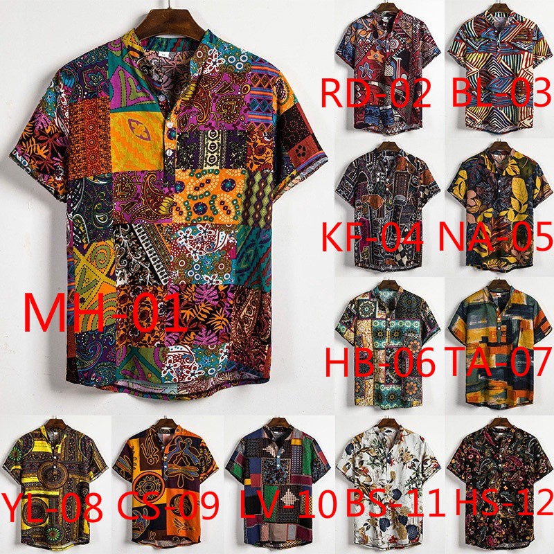 African Ethnic Style Dark Flower Stand Collar Short Sleeve Shirt03 | BigBuy360 - bigbuy360.vn