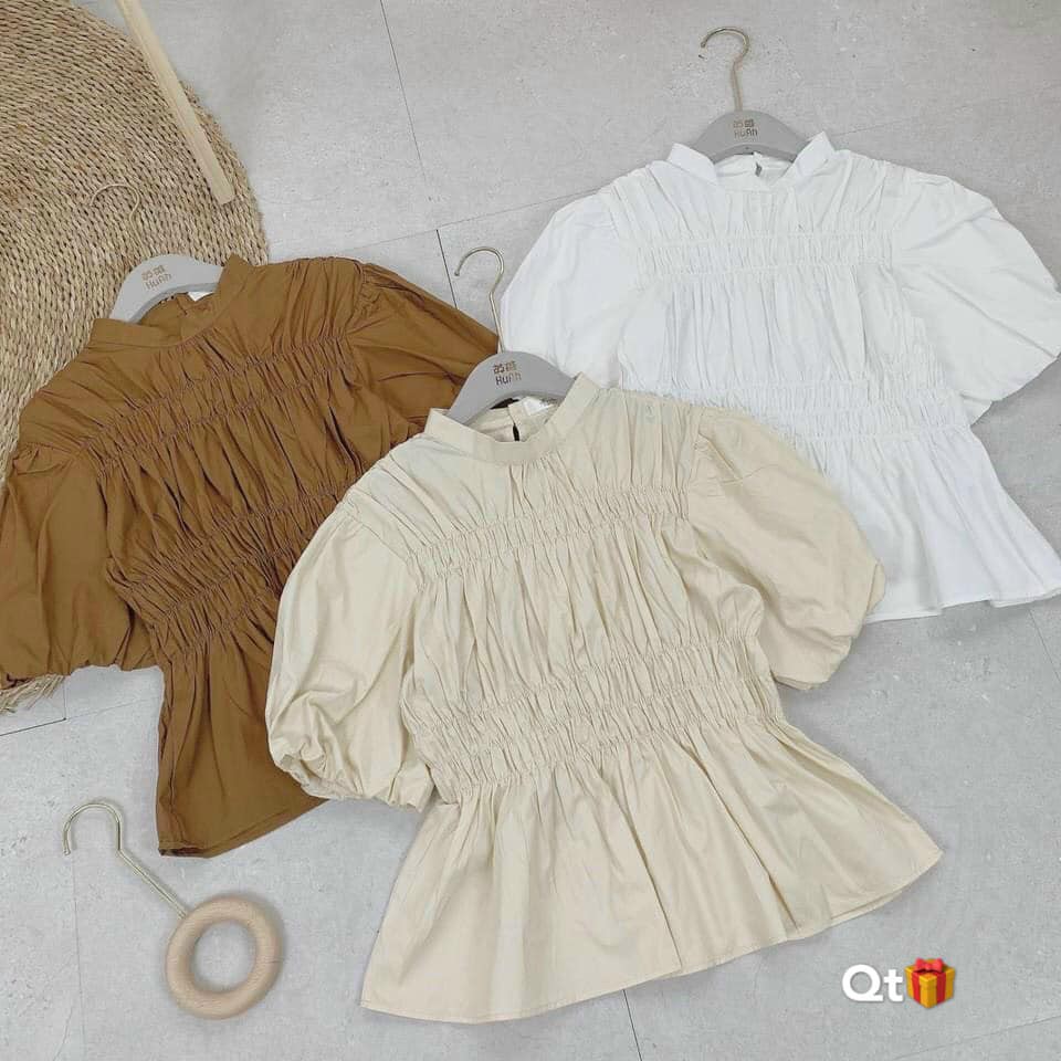 ÁO SƠ MI NỮ PEPLUM ZÚM BO CHUN EO TAY BỒNG KIỂU ĐIỆU SIÊU XINH