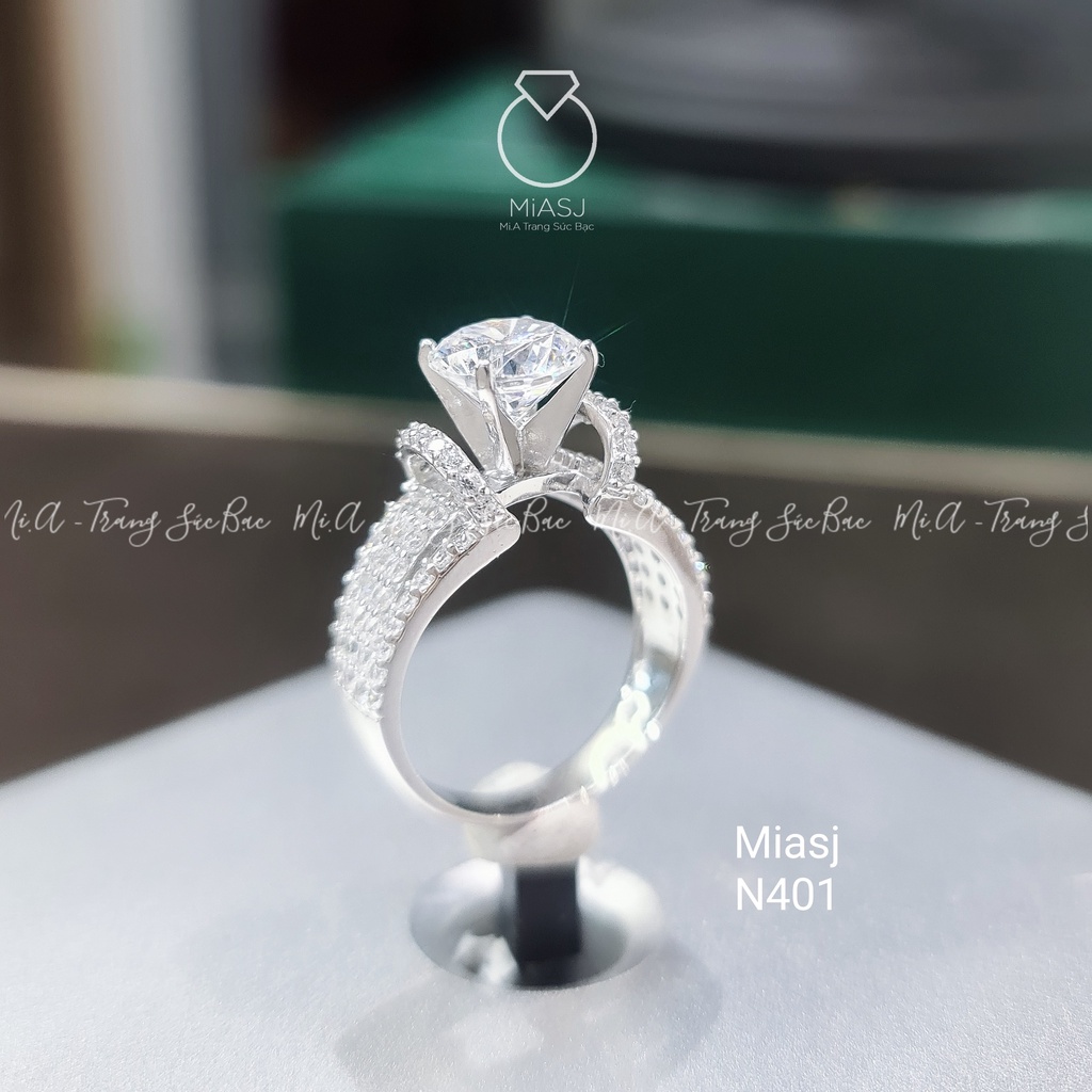 Nhẫn bạc Ý S925 nữ MiASJ 4 chấu nạm đá xoàng sang trọng N401