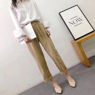 Quần baggy thô nữ cúc trước