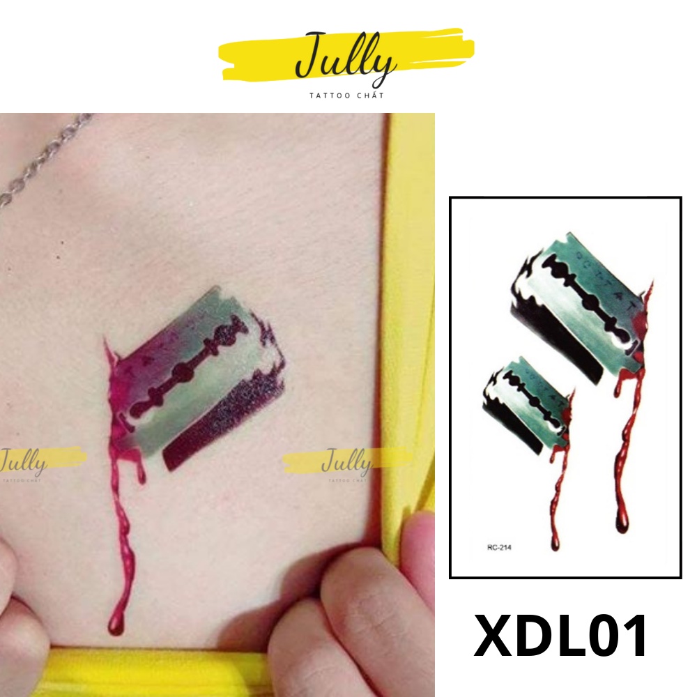 Hình xăm dán tạm thời hình dao lam mini chống nước JULLY Tattoo chất