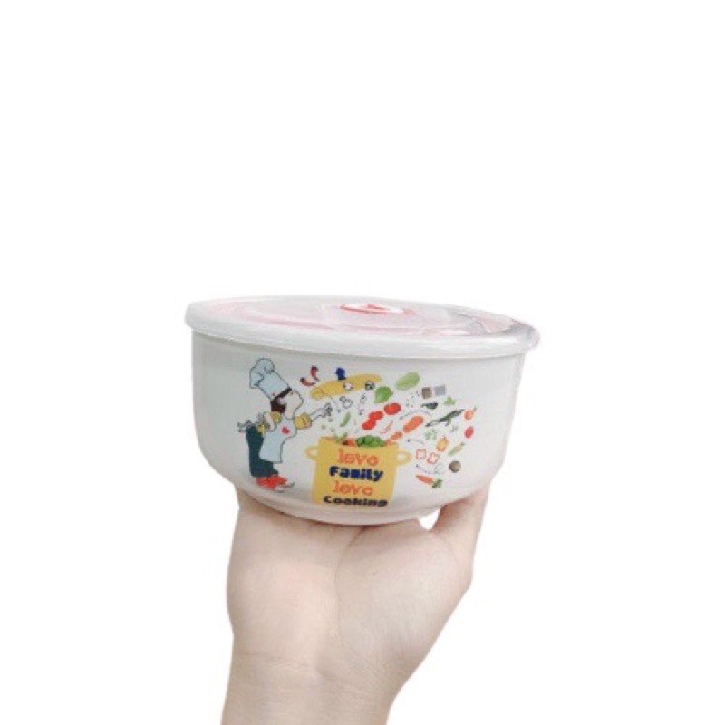 Thố Sứ Có Nắp Size Lớn 6inch 16cm - Hoa Văn Ngẫu Nhiên - Tô Sứ, Hộp Đựng Thực Phẩm, Hộp Mang Cơm