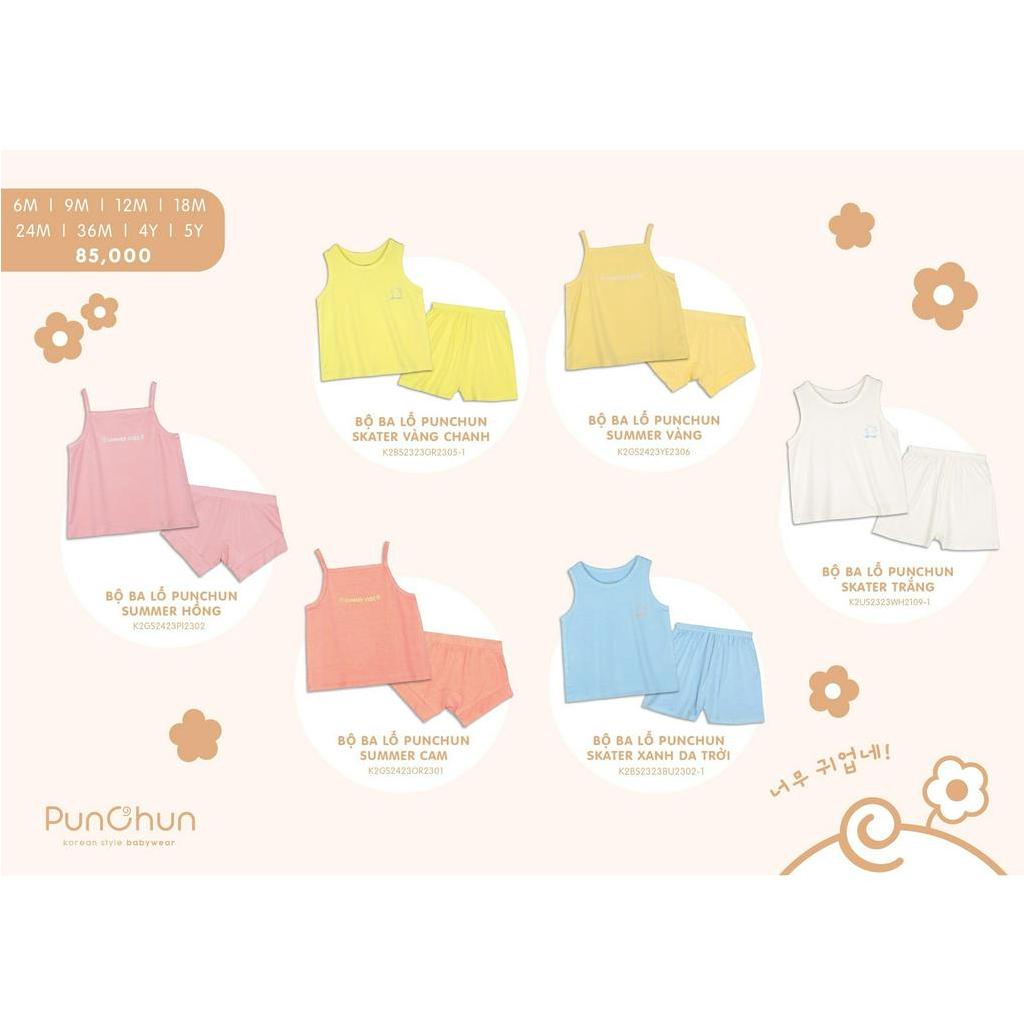 Punchun Bộ ba lỗ hai dây cho bé từ 3 tháng đến 5 tuổi, chất cotton SS2023D03