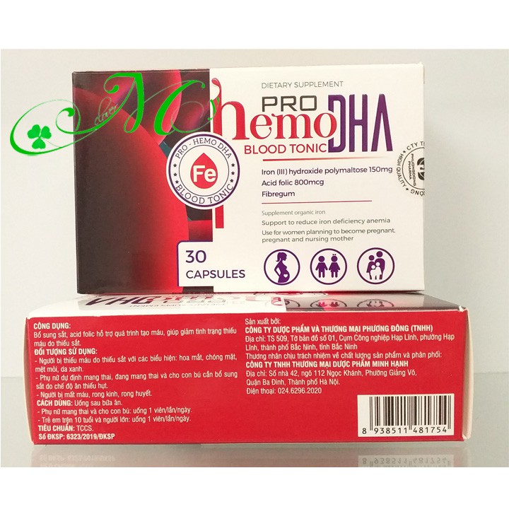 Pro Hemo DHA - Viên uống bổ máu, giúp bổ sung sắt hữu cơ cho bà bầu, không gây nóng trong