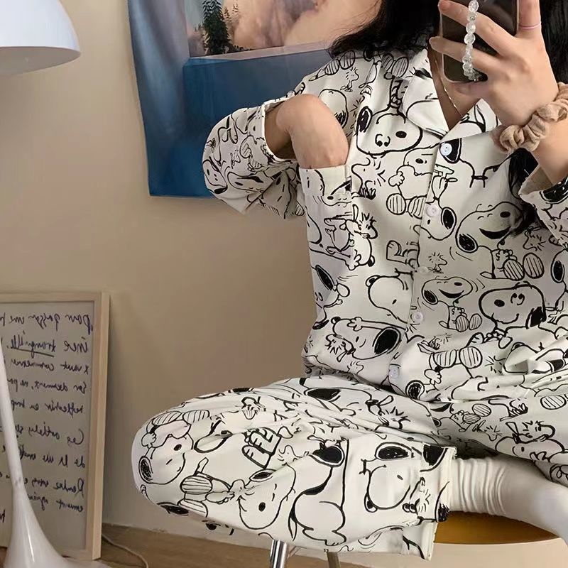 Bộ Đồ Ngủ Tay Dài In Hoạt Hình snoopy Kiểu Hàn Quốc Thời Trang Xuân Thu Cho Nữ 12.23
