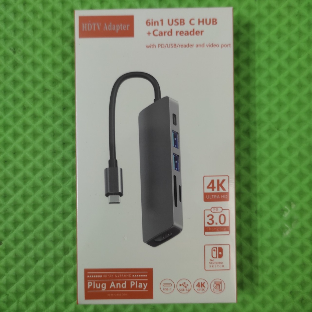 Hub Type C 6in1 - Cổng chuyển đổi HUB USB Type-C to HDMI, USB 3.0, SD, TF, PD cho Laptop Macbook