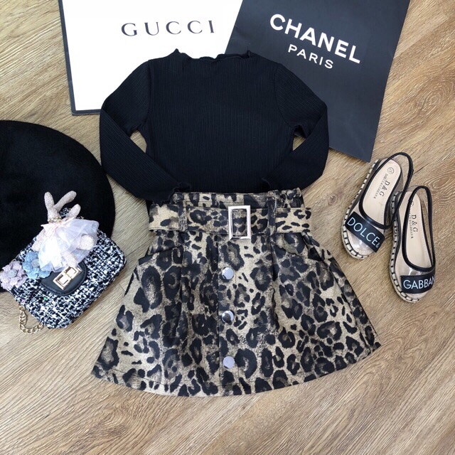 Chân váy da báo lót nỉ lông dày dặn bé gái