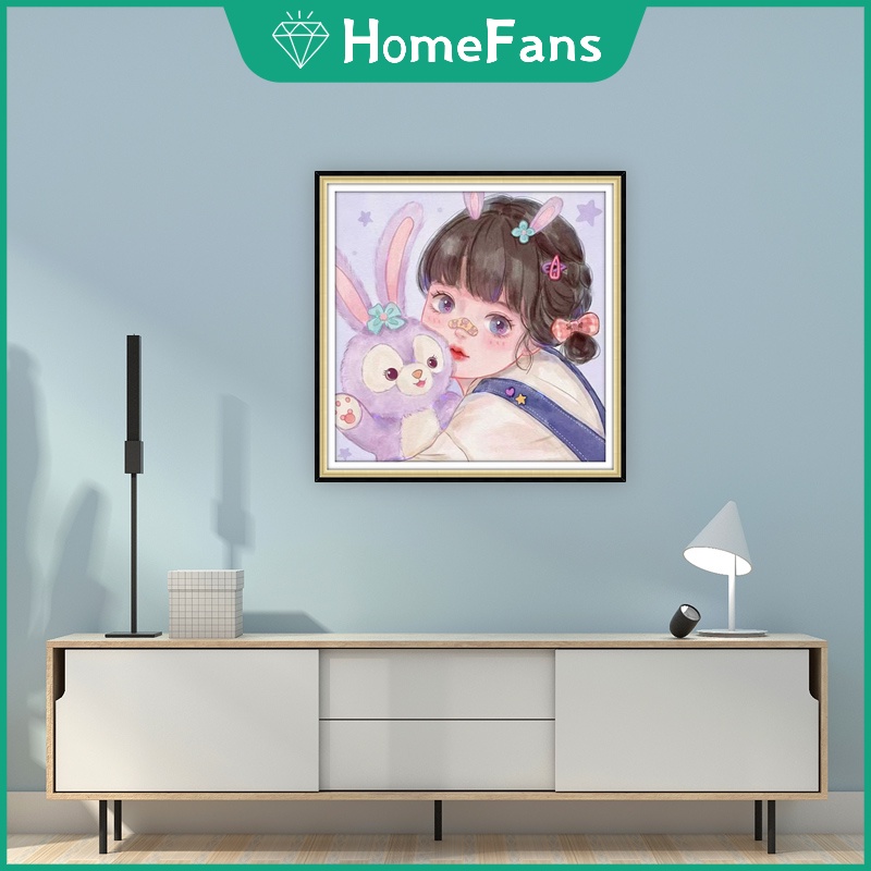 Bộ Tranh Đính Đá 5D Tự Làm 30x30cm / 40x40cm / 50x50cm Hình Thỏ Stellalou Hoạt Hình Trang Trí Nhà Cửa