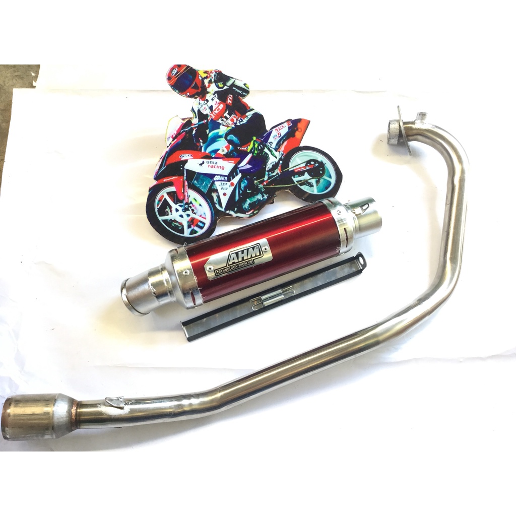 Bộ pô ahm đỏ full CỔ INOX THẲNG WAVE, SI, CUP, DREAM, EXCITER, WINER, SONIC, RAIDER FI, SATRIA, GSX