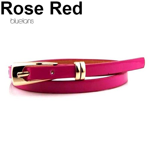 Women's Fashion Candy Color Faux Leather Buckle Skinny Belt Thin Waistband Sash