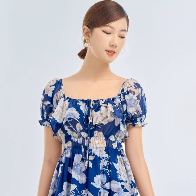 Đầm voan xòe họa tiết cúp ngực TKFASHION DK988