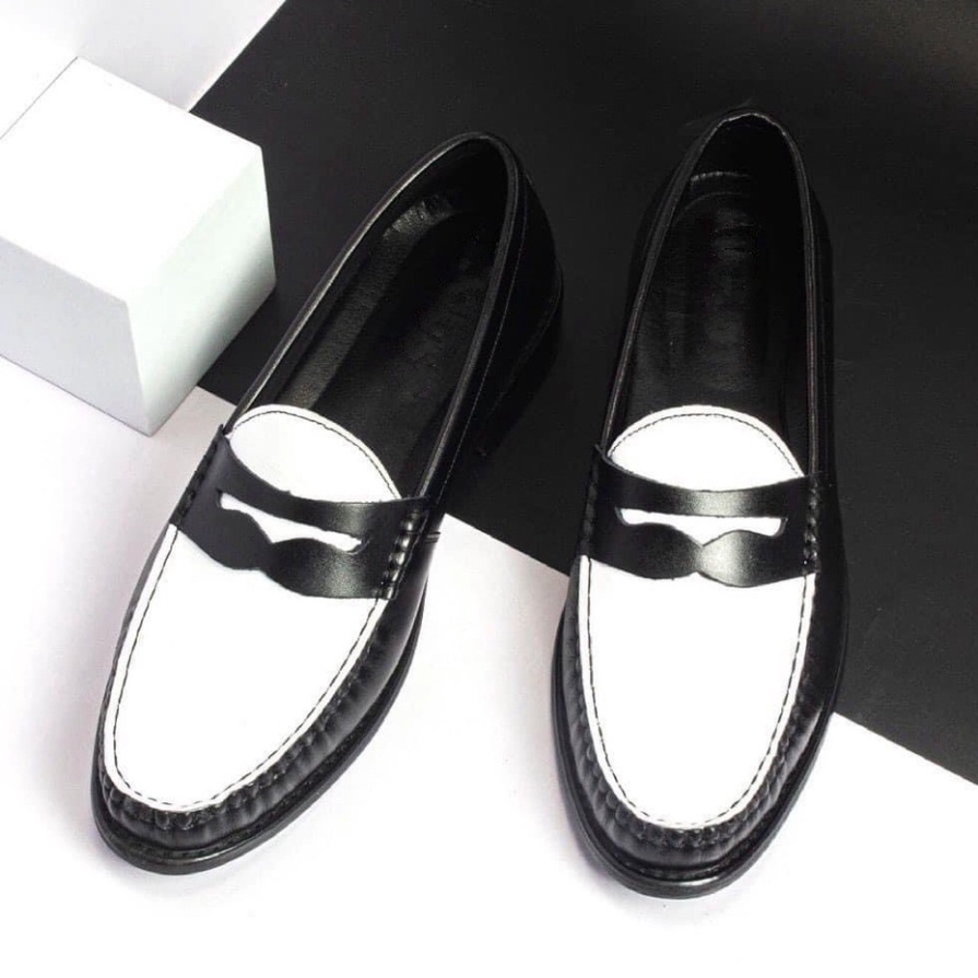 Giày Penny Loafer Black off White da thật đế phíp CK-01