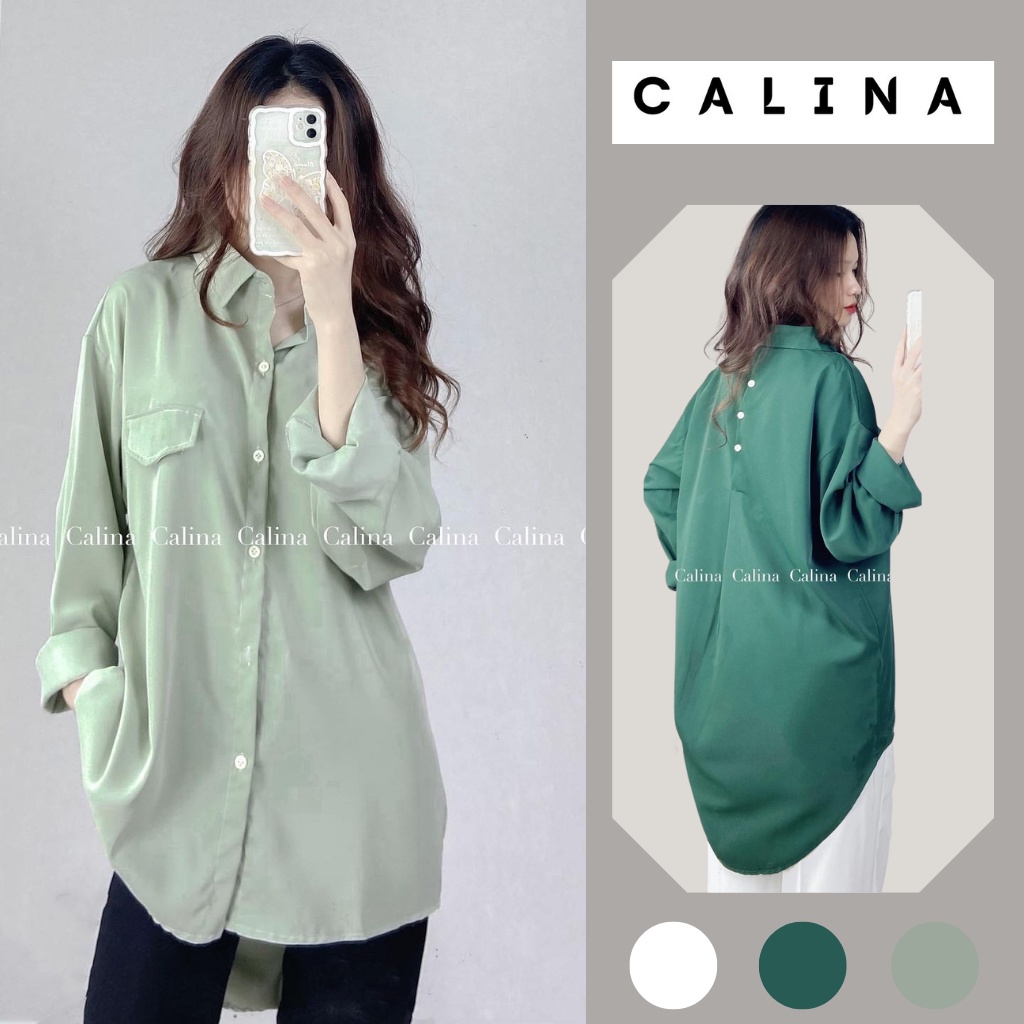 Áo sơ mi nữ đuôi tôm CALINA có túi nắp lưng phối cúc style ullzzang Hàn Quốc ba màu phù hợp đi làm, đi chơi, đi học
