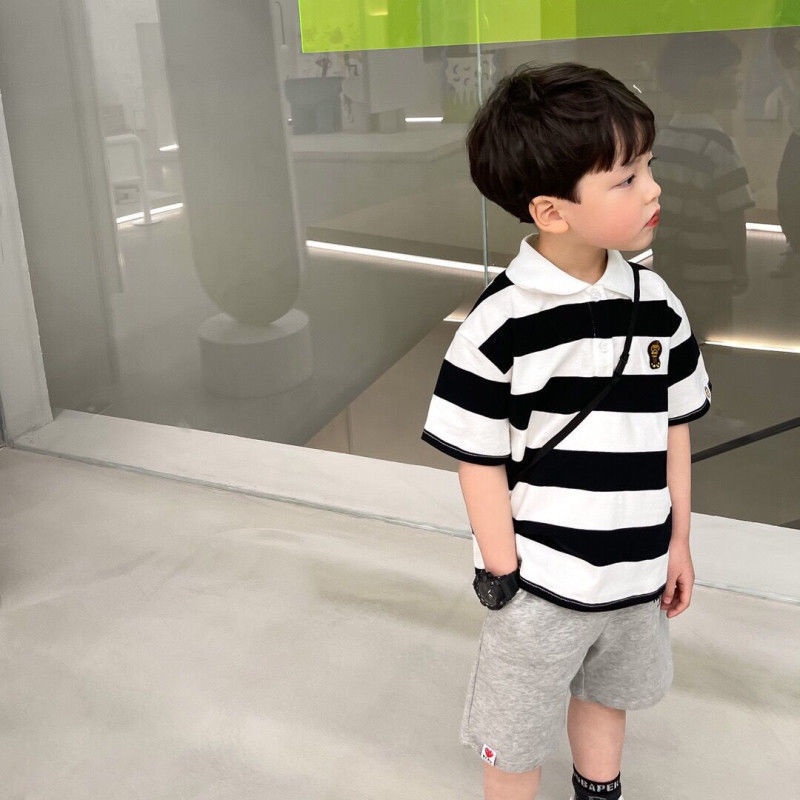 Áo thun polo tay ngắn chất liệu 100% cotton thiết kế thời trang phong cách nhật bản cho bé
