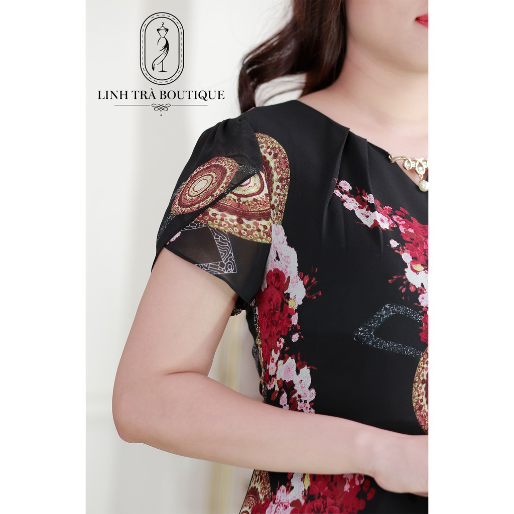 Đầm Suông Trung Niên Linh Trà TM112 Vải Voan Chiffon Cao Cấp Cho Mẹ