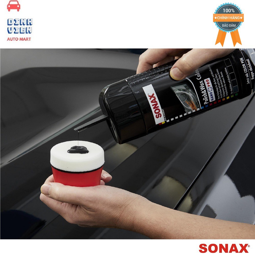 Kem đánh bóng và bảo vệ sơn xe đen Sonax polish &amp; wax color black 250ml 296141 Làm sạch, tạo độ bóng, và bảo vệ lớp sơn