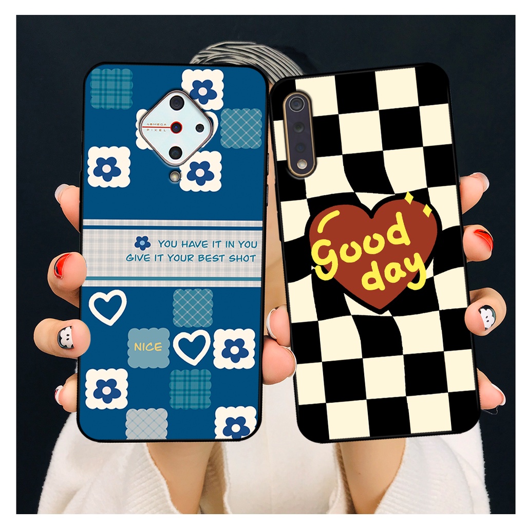 Ốp lưng Vivo S1 - Vivo S1 Pro in hoạ tiết caro trái tim đen trắng, gấu bear cute đáng yêu