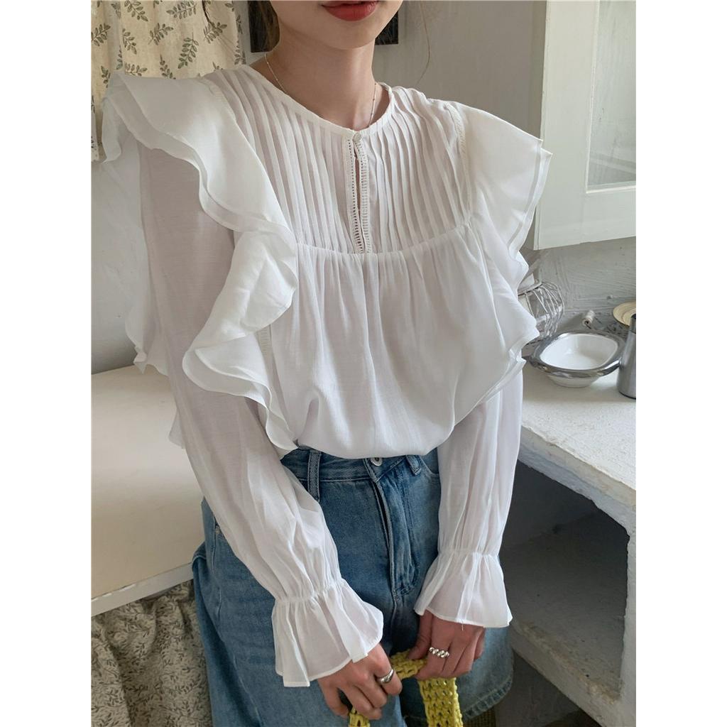 Áo Sơ Mi Trắng Dài Tay Xếp Ly Tinh Tế 61912