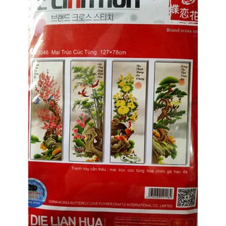 Tranh thêu chữ thập tứ quý xuân hạ thu đông 223046-127x78cm
