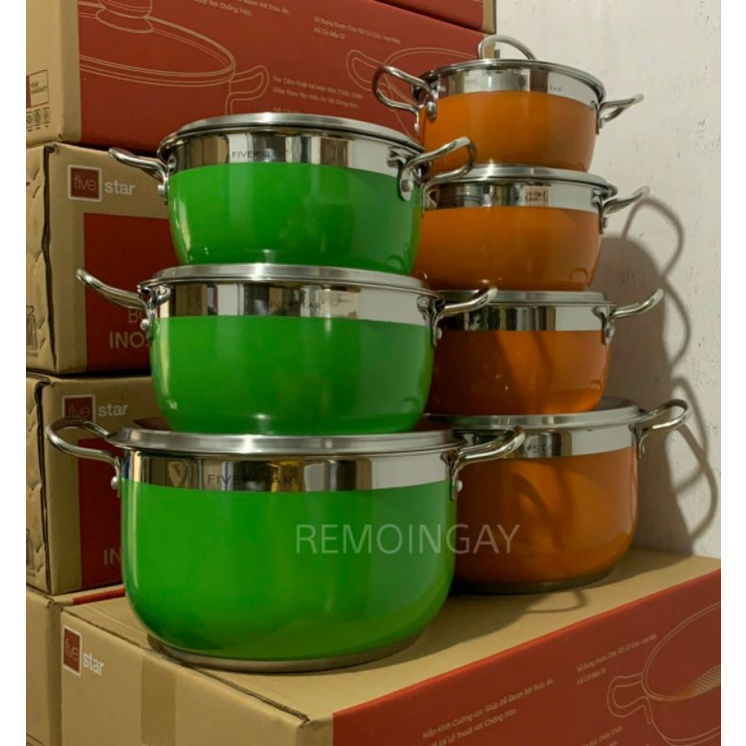 Bộ  nồi màu FIVESTAR  đấy từ 16/18/20/24 CM nấu được các loại bếp ( BẢO HANH 5 NĂM)