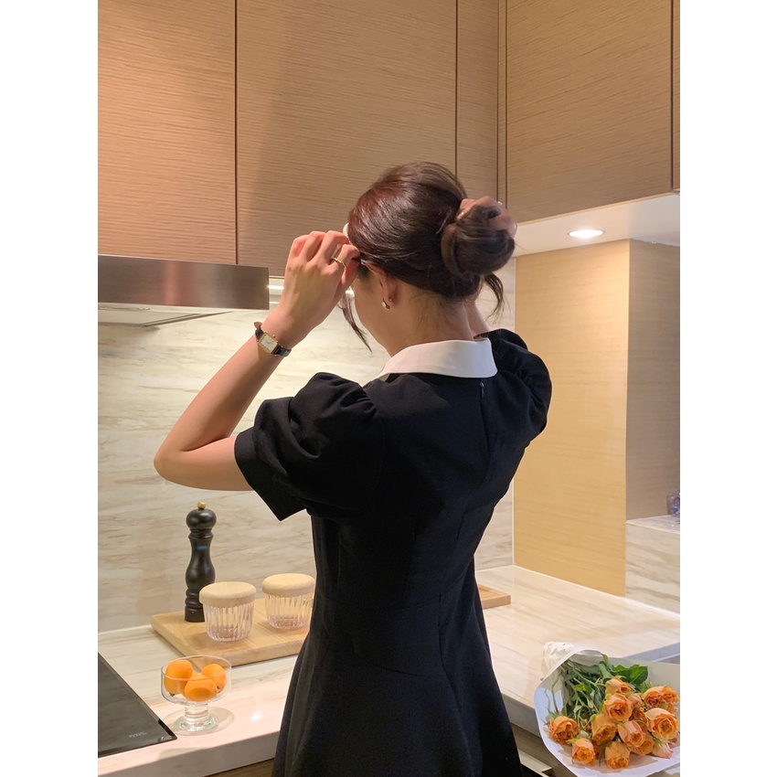 Đầm Ôm Dáng Ngắn Tay Cổ Bẻ Màu Sắc Tương Phản Thời Trang 49956