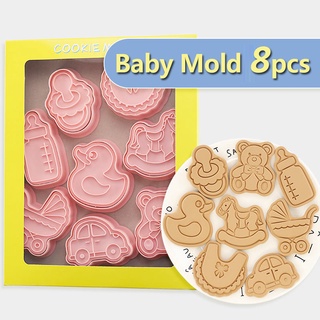 Set 8 Khuôn Nhấn Làm Bánh Quy Bằng Nhựa Hình Xe Đẩy Em Bé Hoạt Hình