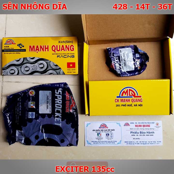 Sên nhông dĩa xe máy Exciter 135cc hàng chính hãng Mạnh Quang