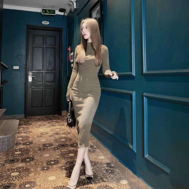 Đầm body ❄ FREESHIP ❄ Váy body tay dài cổ cao thời trang XIXO mã DAM0042