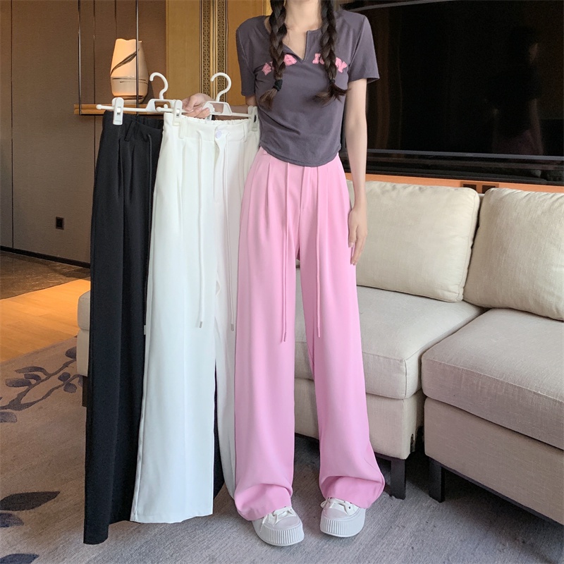 Quần Dài Lưng Cao Ống Rộng Phối Dây Rút Thời Trang Mùa Hè Cho Nữ