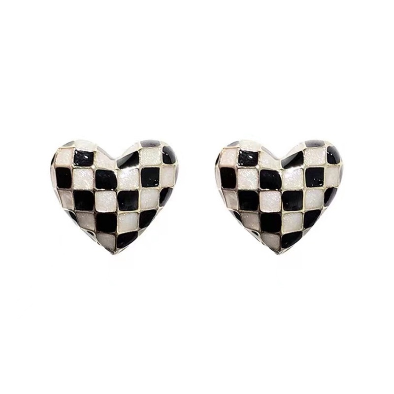 Bông tai hình trái tim 3d họa tiết sọc ca rô đơn giản dễ phối đồ 19a1307