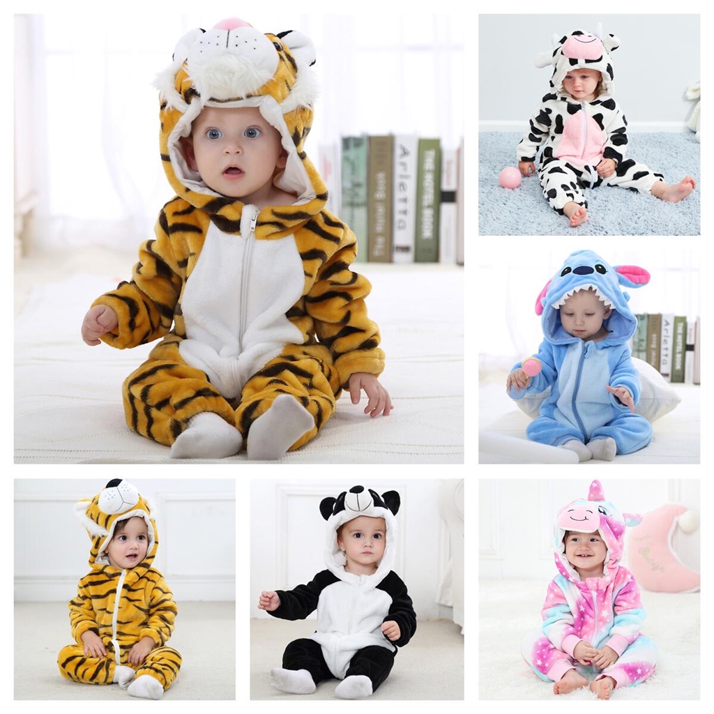 Áo Liền Quần Tay Dài In Hình Hổ Hoạt Hình Dành Cho Bé Trai Gái